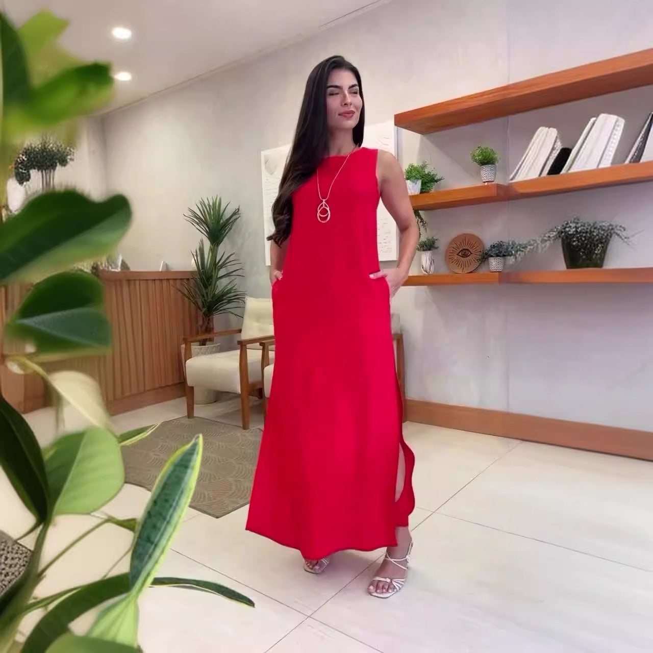 Women's Pocket Casual Slit Long Dress | $49.99 | InTown Shopping