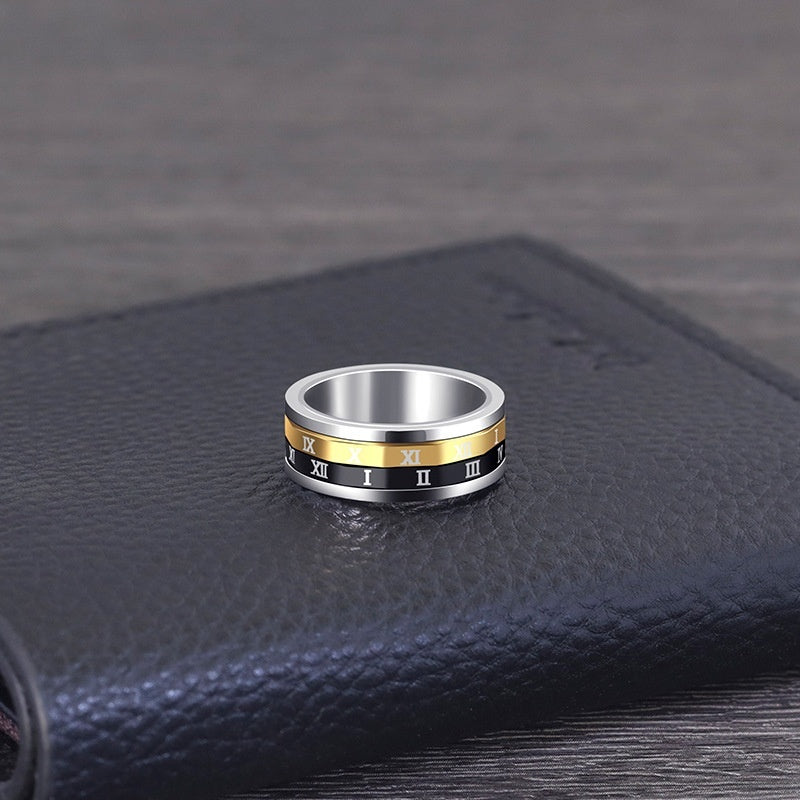 Roman Digital Rotating Titanium Steel Men's Ring