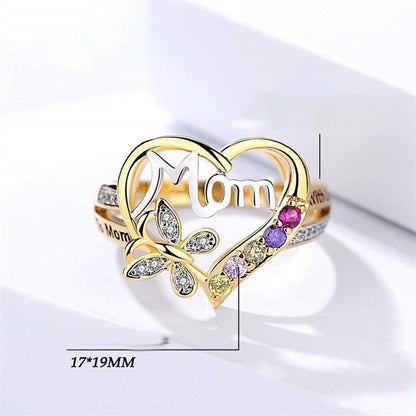 Mother's Day Gift - Hollow Heart Love Mom Rhinestone Butterfly Finger Ring Jewelry Gift | $12.99 | InTown Shopping