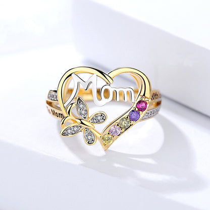 Mother's Day Gift - Hollow Heart Love Mom Rhinestone Butterfly Finger Ring Jewelry Gift | $12.99 | InTown Shopping