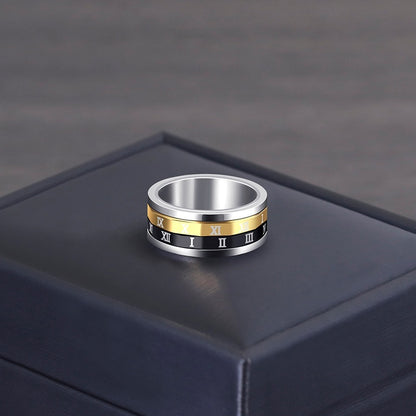 Roman Digital Rotating Titanium Steel Men's Ring