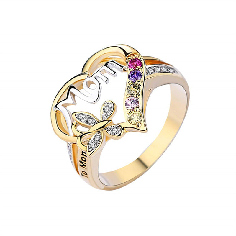 Mother's Day Gift - Hollow Heart Love Mom Rhinestone Butterfly Finger Ring Jewelry Gift | $12.99 | InTown Shopping