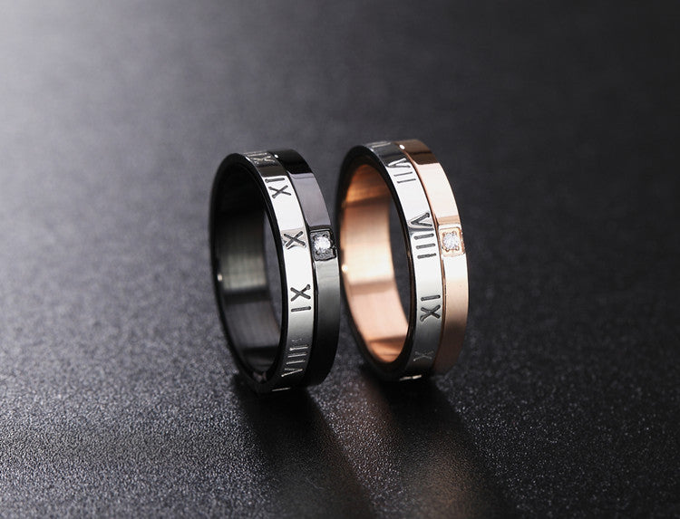 Rotatable Roman Numeral Titanium Steel Couple Ring