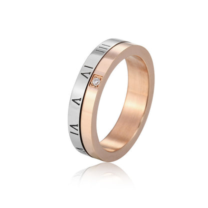 Rotatable Roman Numeral Titanium Steel Couple Ring