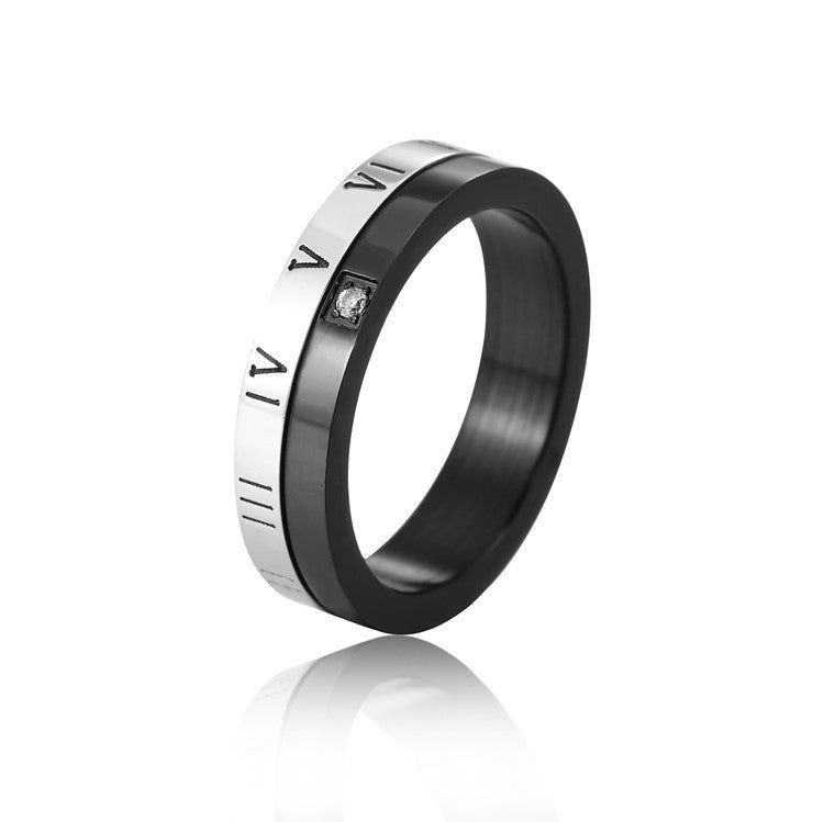 Rotatable Roman Numeral Titanium Steel Couple Ring