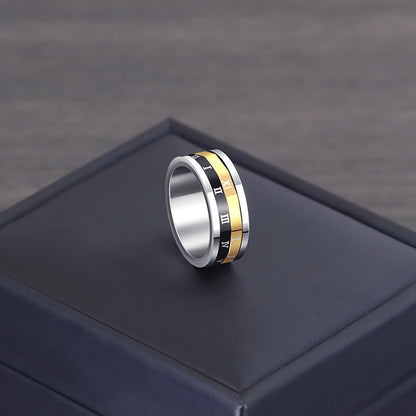 Roman Digital Rotating Titanium Steel Men's Ring