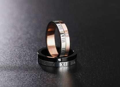 Rotatable Roman Numeral Titanium Steel Couple Ring