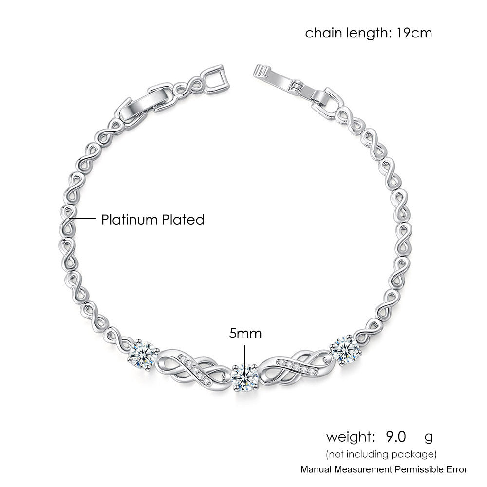 European And American Popular 8-word Inlaid Zircon White Gold Plated Infinite Bracelet