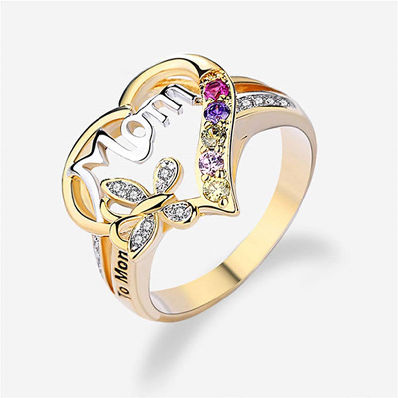 Mother's Day Gift - Hollow Heart Love Mom Rhinestone Butterfly Finger Ring Jewelry Gift | $12.99 | InTown Shopping