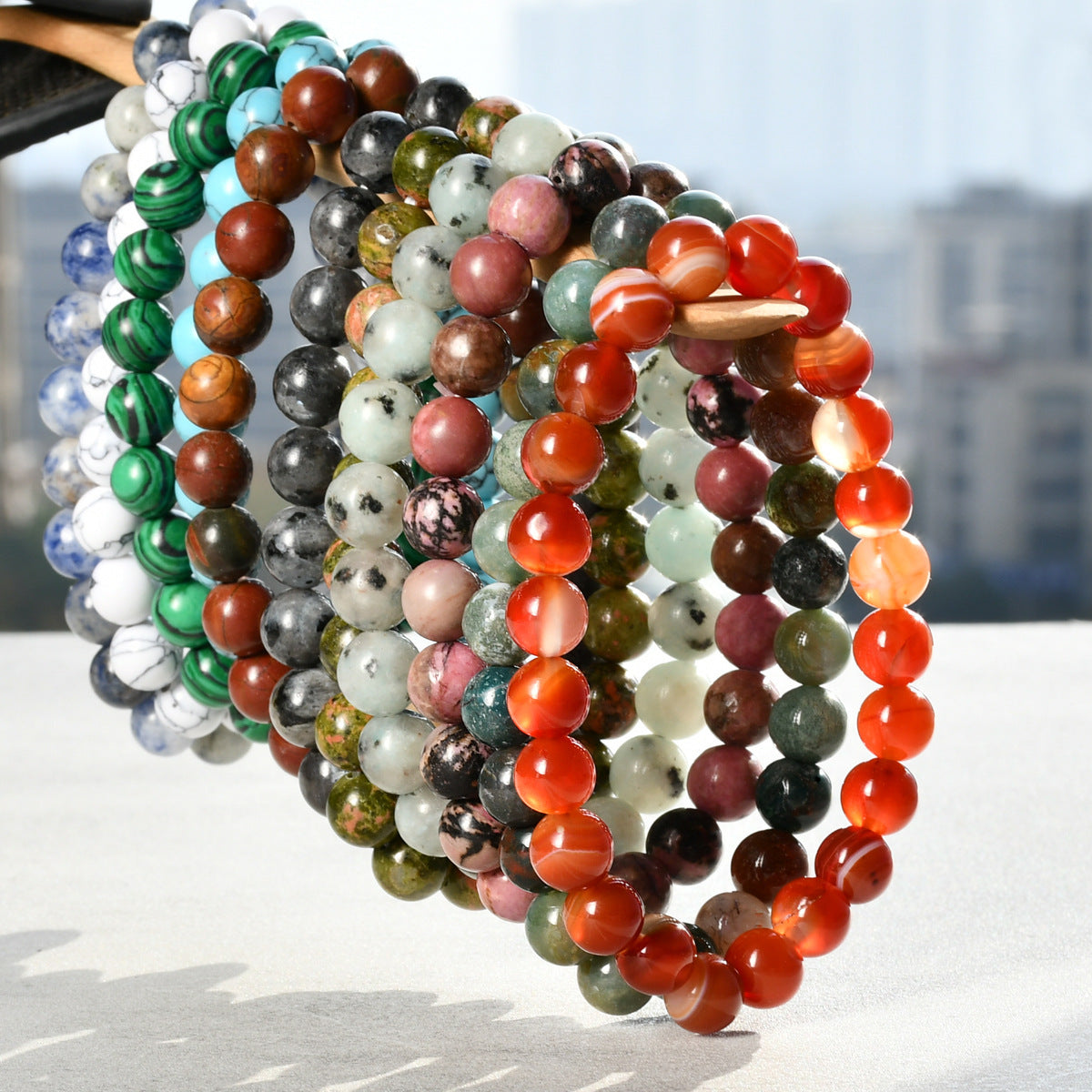 New Chinese Bracelet 8mm Round Beads Natural Stone Bracelet Agate Bead Crystal Tourmaline