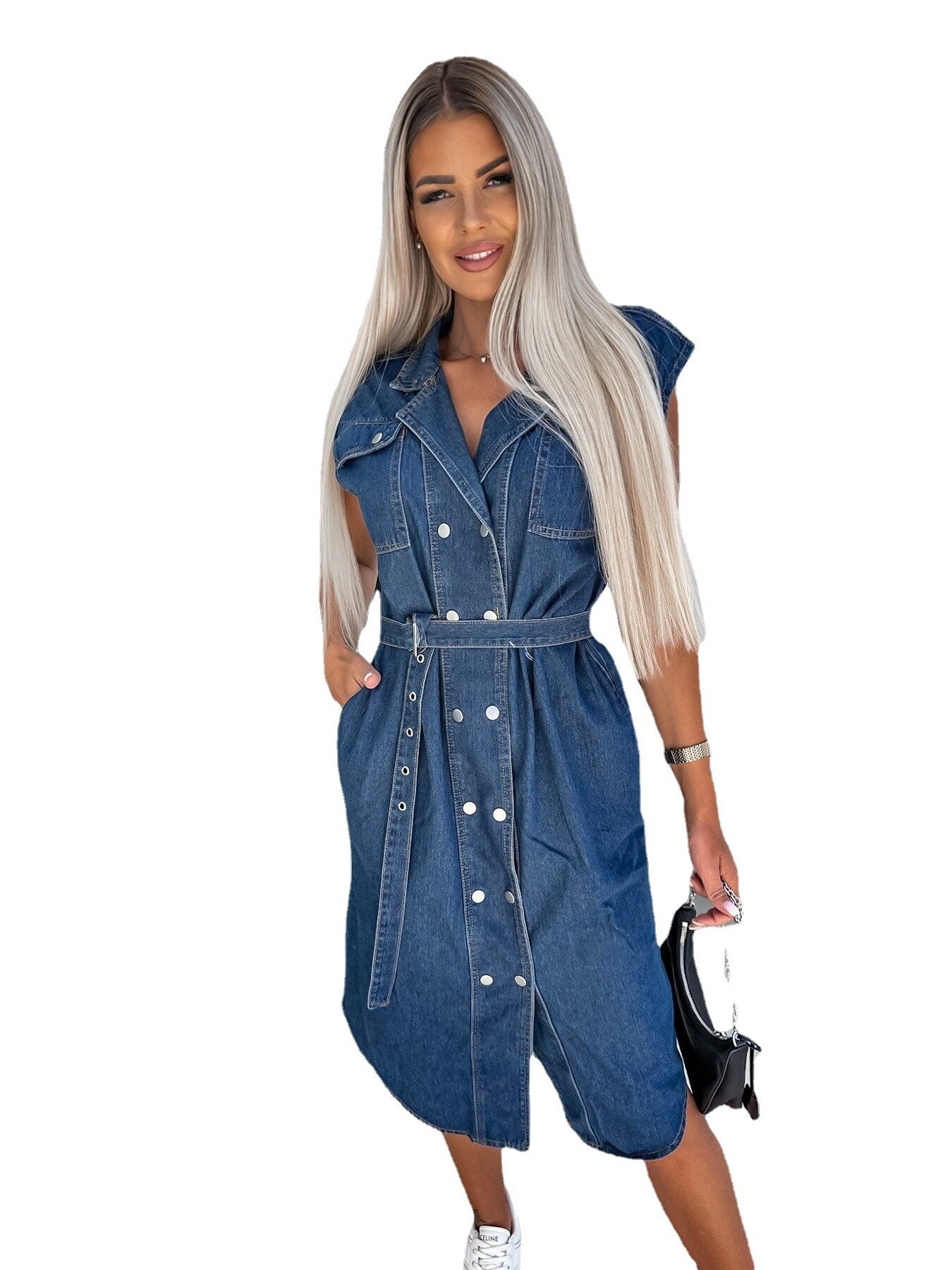 Sleeveless Clinch Lace-up Denim Dress | $44.99 | InTown Shopping