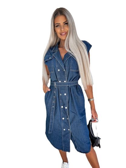 Sleeveless Clinch Lace-up Denim Dress | $44.99 | InTown Shopping