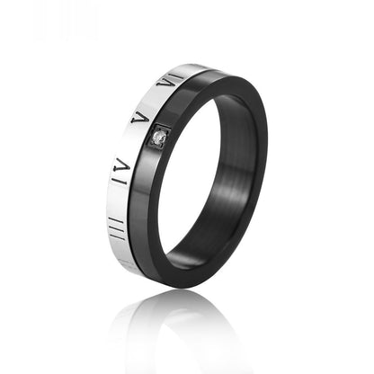 Rotatable Roman Numeral Titanium Steel Couple Ring