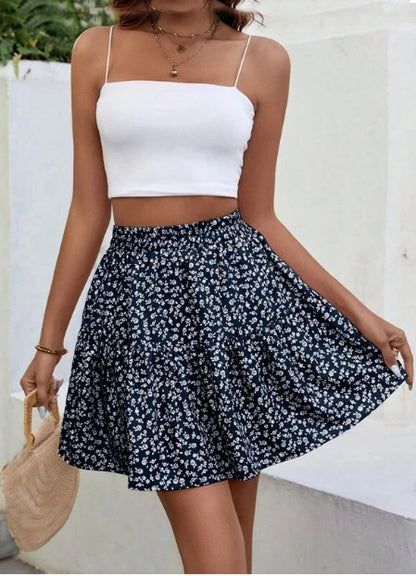 A- Line Short High Waist Floral Frill Hem Skirt | $24.99 | InTown Shopping