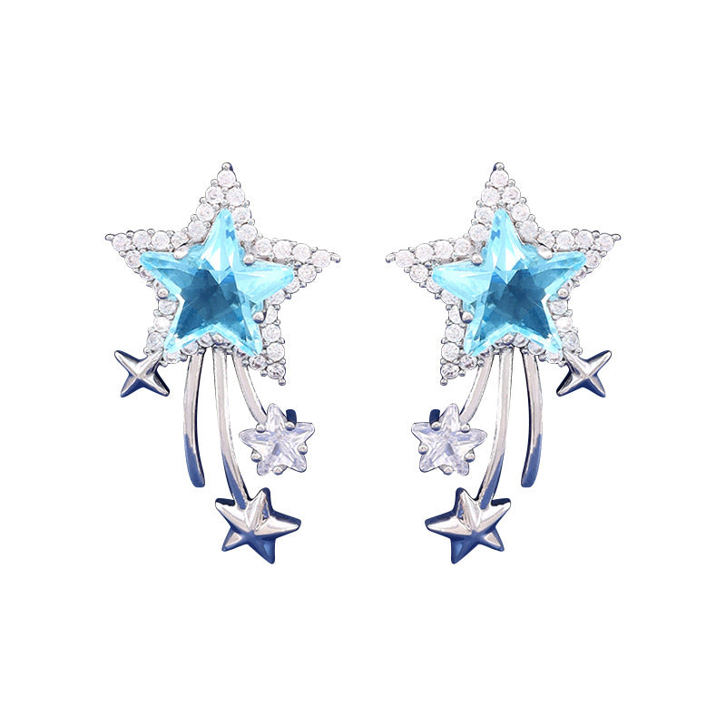 Micro-inlaid Full Diamond Blue Star Ear Studs