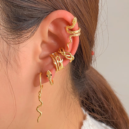 Punk Gold Plated Animal Snake Clip Earrings Ear Clip Without Piercing For Women Fake Piercing Ear Cuffs Trendy Jewelry