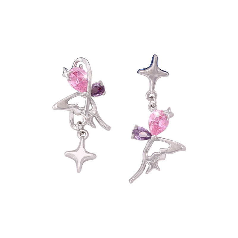 Irregular Asymmetric Four Eight-pointed Stars Stud Earrings