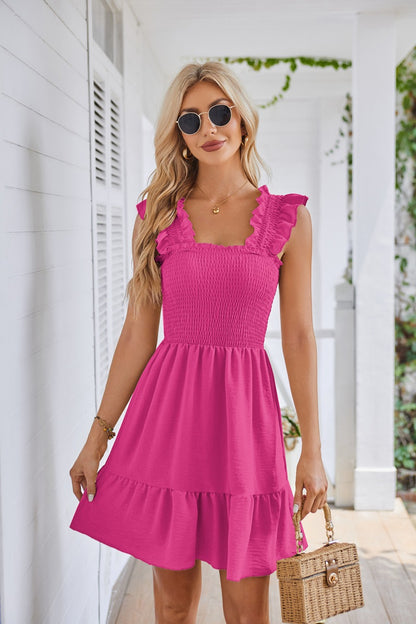 Women's Square Collar Pleated Short Dress | $29.99 | InTown Shopping