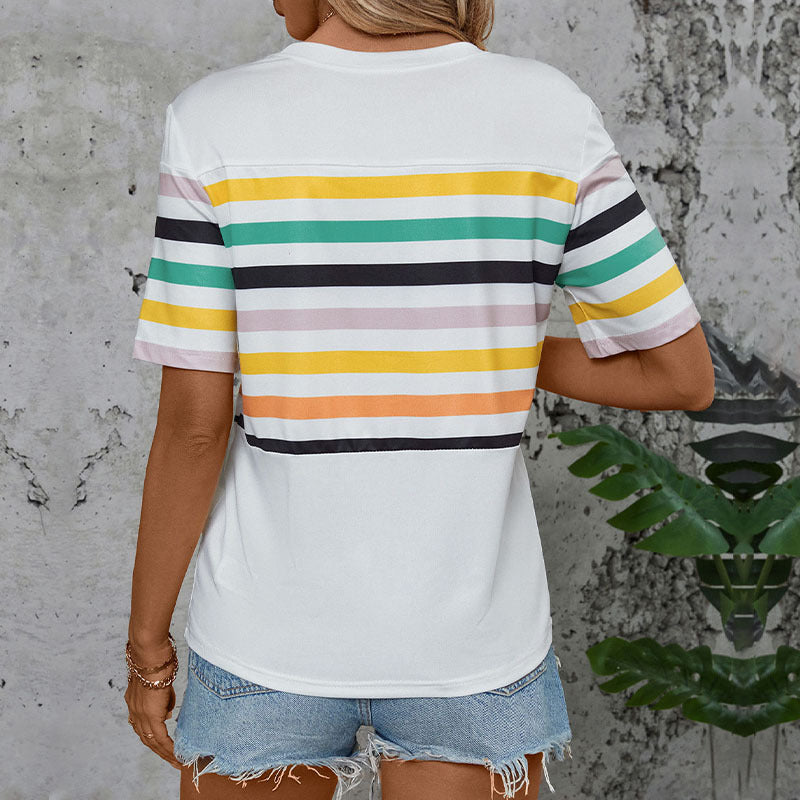 Women's Colorful Striped Short-sleeved T-shirt Summer