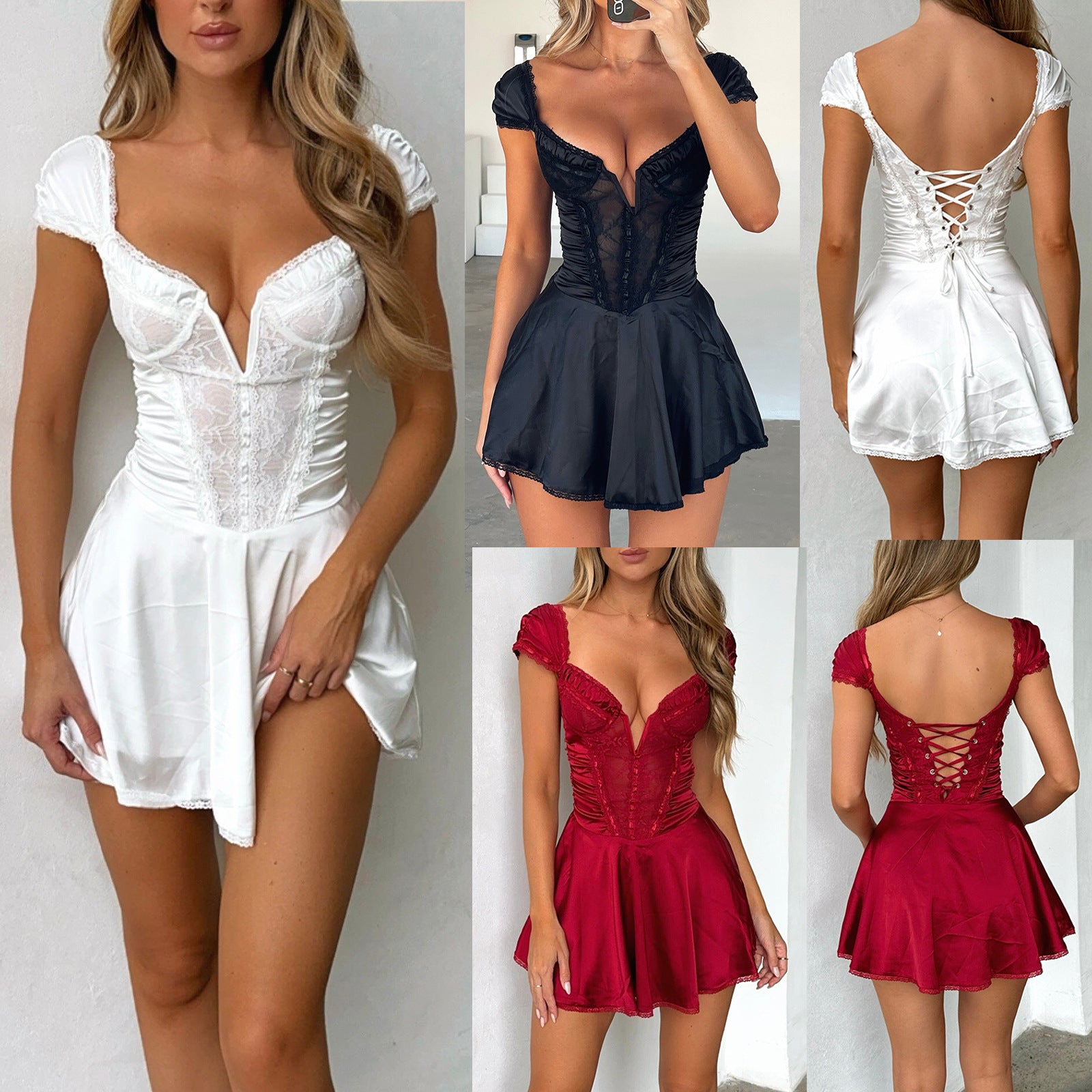 Women's V-neck Dress Lace-up Cutout Backless | $29.99 | InTown Shopping