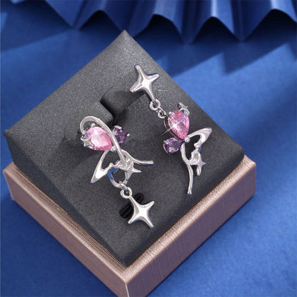 Irregular Asymmetric Four Eight-pointed Stars Stud Earrings