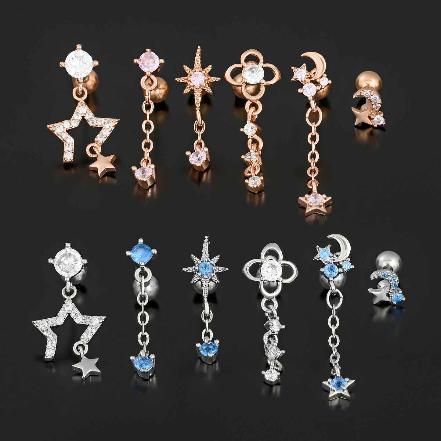 Fashion Jewelry Tassel Star Moon Micro Inlaid Zircon Earrings