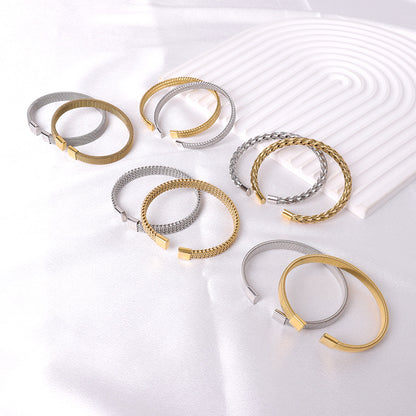 Stainless Steel Fashion Woven Open-ended Bracelet