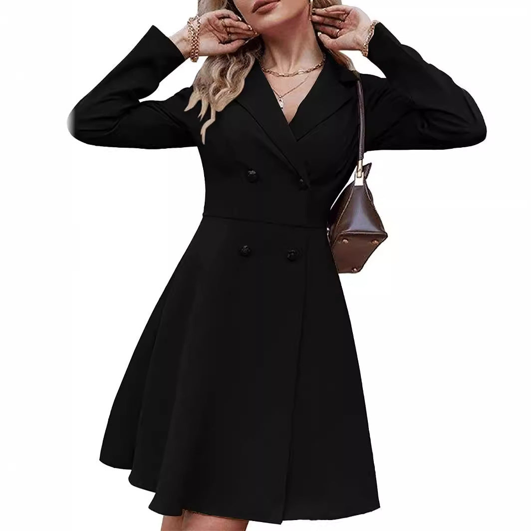 Solid Color Double Breasted Long Sleeve Trench Coat Fashion Slim Coat | $34.99 | InTown Shopping