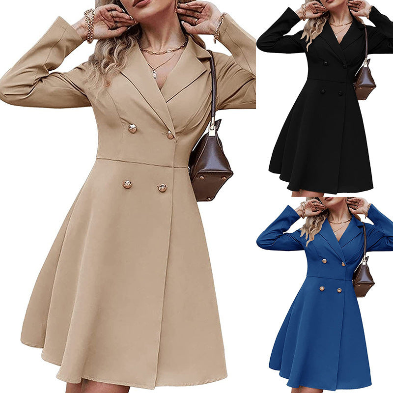 Solid Color Double Breasted Long Sleeve Trench Coat Fashion Slim Coat | $34.99 | InTown Shopping