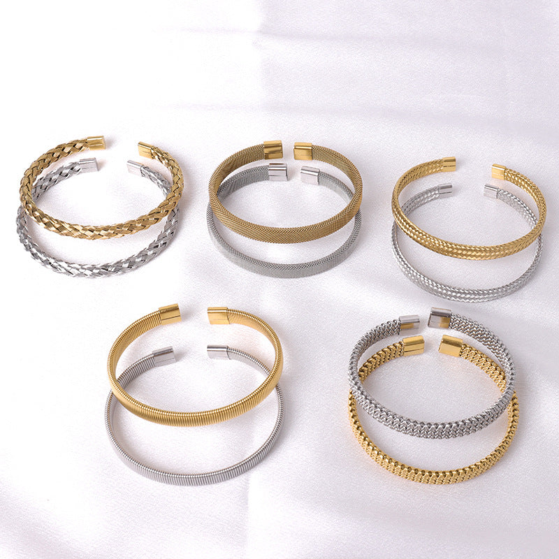 Stainless Steel Fashion Woven Open-ended Bracelet