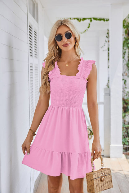 Women's Square Collar Pleated Short Dress | $29.99 | InTown Shopping