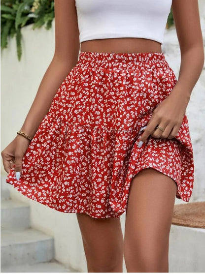 A- Line Short High Waist Floral Frill Hem Skirt | $24.99 | InTown Shopping