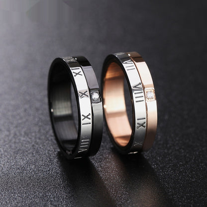 Rotatable Roman Numeral Titanium Steel Couple Ring