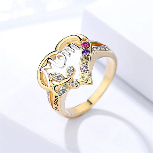 Mother's Day Gift - Hollow Heart Love Mom Rhinestone Butterfly Finger Ring Jewelry Gift | $12.99 | InTown Shopping