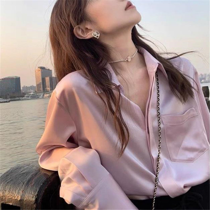 Women's Summer Design Sense Niche Acetate Satin Salt Shirt | $29.99 | InTown Shopping