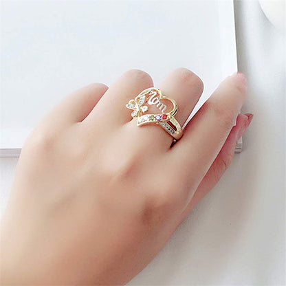 Mother's Day Gift - Hollow Heart Love Mom Rhinestone Butterfly Finger Ring Jewelry Gift | $12.99 | InTown Shopping