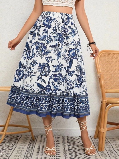 Bohemian Blue And White Porcelain Printed A- Line Skirt | $24.99 | InTown Shopping