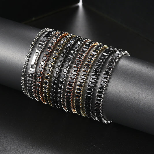 European And American Hip Hop Style Black Zircon Bracelet Geometric Full Diamond