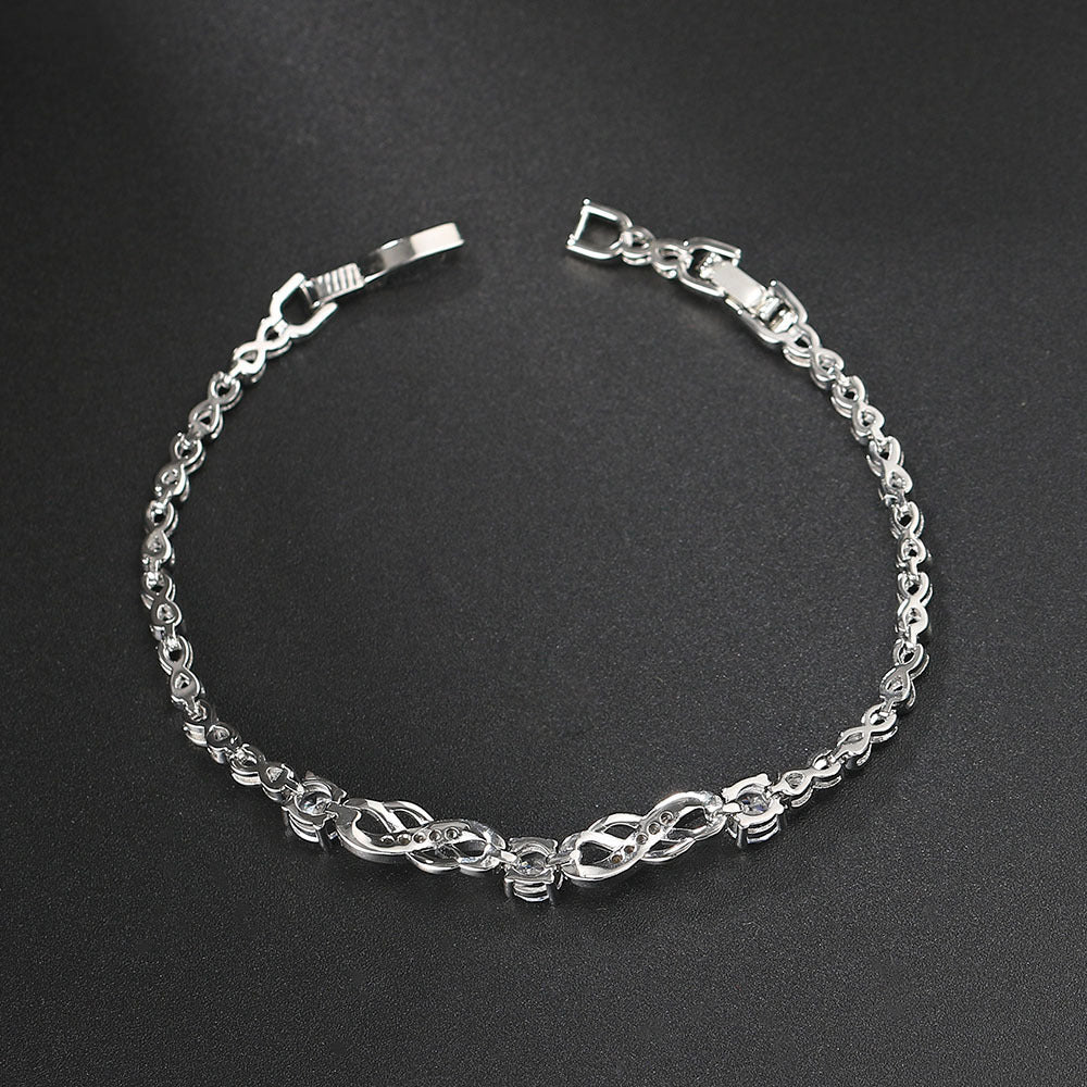 European And American Popular 8-word Inlaid Zircon White Gold Plated Infinite Bracelet