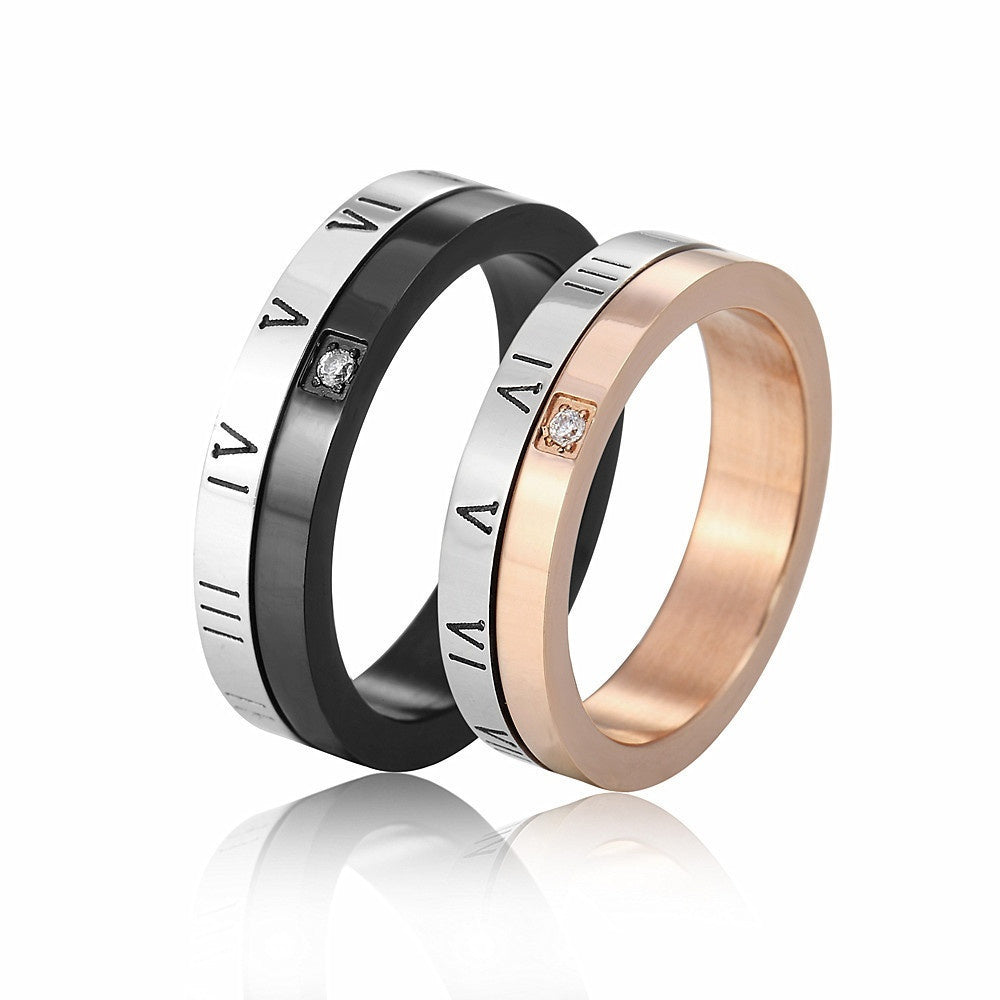 Rotatable Roman Numeral Titanium Steel Couple Ring