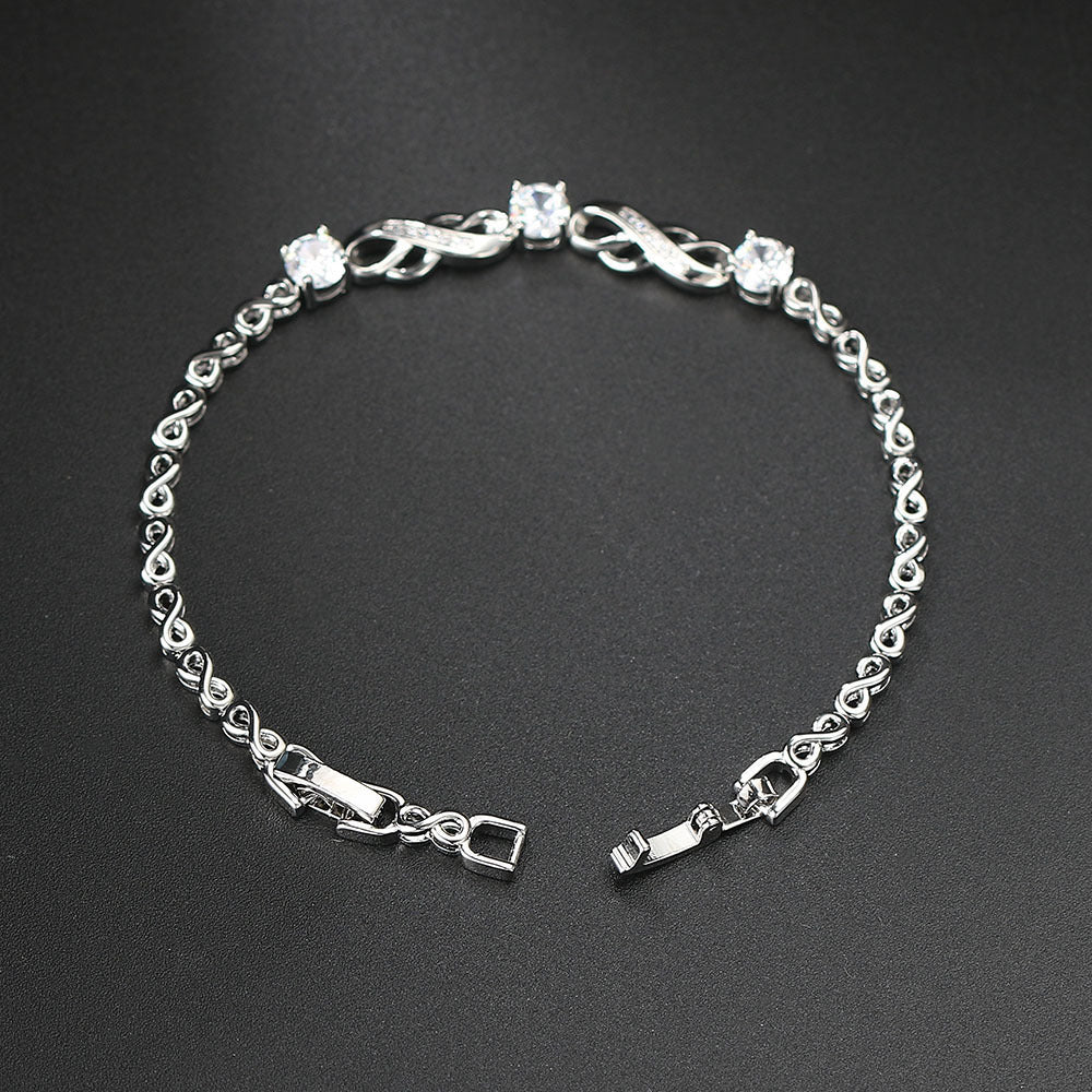 European And American Popular 8-word Inlaid Zircon White Gold Plated Infinite Bracelet