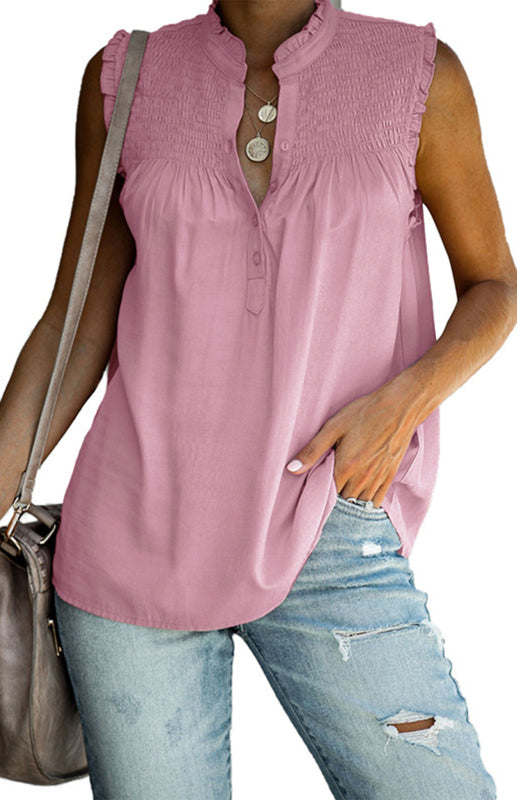 Women'S Ruffle Sleeveless Mid Turtleneck Button-Up Tops | $29.99 | InTown Shopping