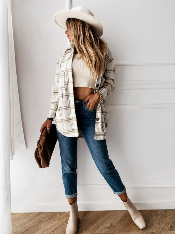 Women's Plaid Casual Brushed Wool Cardigan Jacket | $49.99 | InTown Shopping