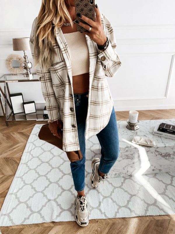 Women's Plaid Casual Brushed Wool Cardigan Jacket | $49.99 | InTown Shopping