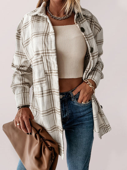 Women's Plaid Casual Brushed Wool Cardigan Jacket | $49.99 | InTown Shopping