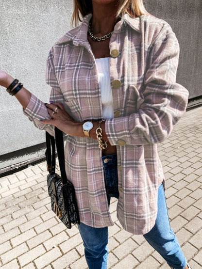 Women's Plaid Casual Brushed Wool Cardigan Jacket | $49.99 | InTown Shopping