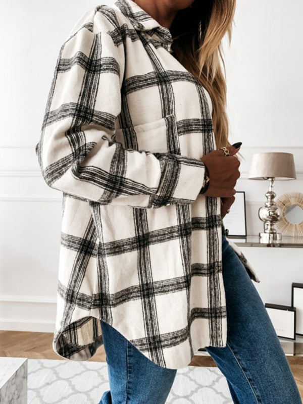 Women's Plaid Casual Brushed Wool Cardigan Jacket | $49.99 | InTown Shopping