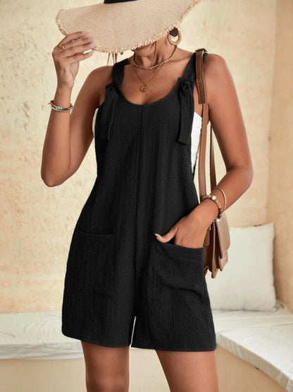 Women's Solid Color Patch Pocket Lace Up Casual Overalls | $29.99 | InTown Shopping