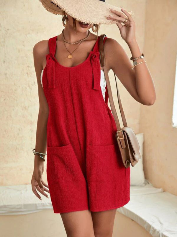 Women's Solid Color Patch Pocket Lace Up Casual Overalls | $29.99 | InTown Shopping