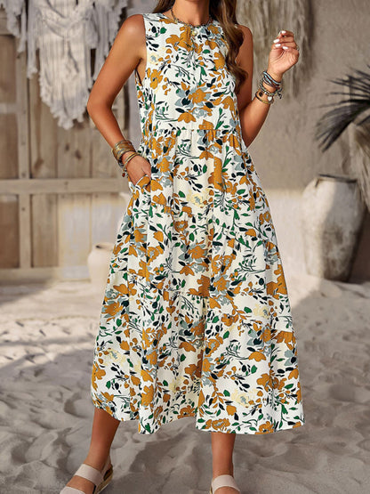 Spring and summer halter neck loose holiday multi-layer print dress | $44.99 | InTown Shopping